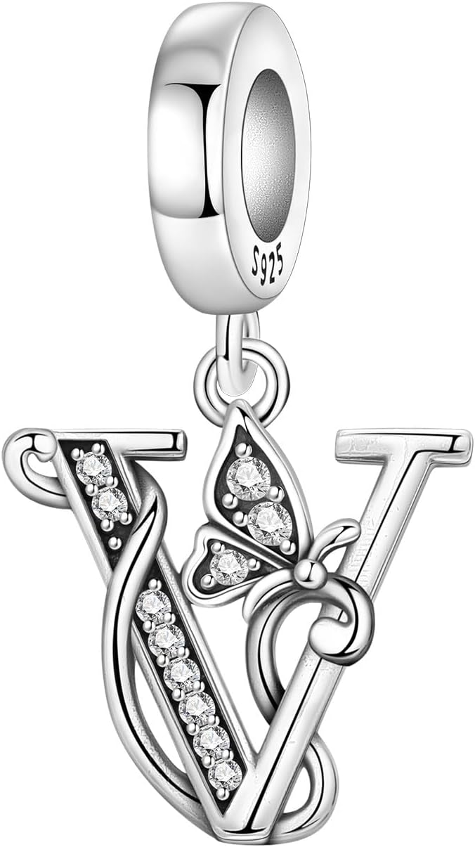 PANPOKI Store 2 Pack 925 Sterling Silver Butterfly Letter Charms for Bracelets and Necklace Alphabet Initial Dangle Pendants Round Spacer Beads Pave Cubic Zirconia Jewelry Gift for Women - Image 2